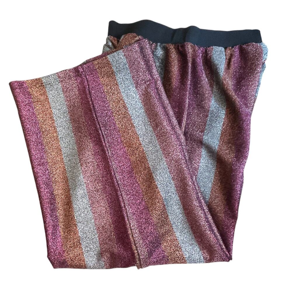 ASOS Metallic Stripe Wide Leg Pants Womens 6 Y2K Disco Glitter‎ Culotte Festival - Picture 12 of 13